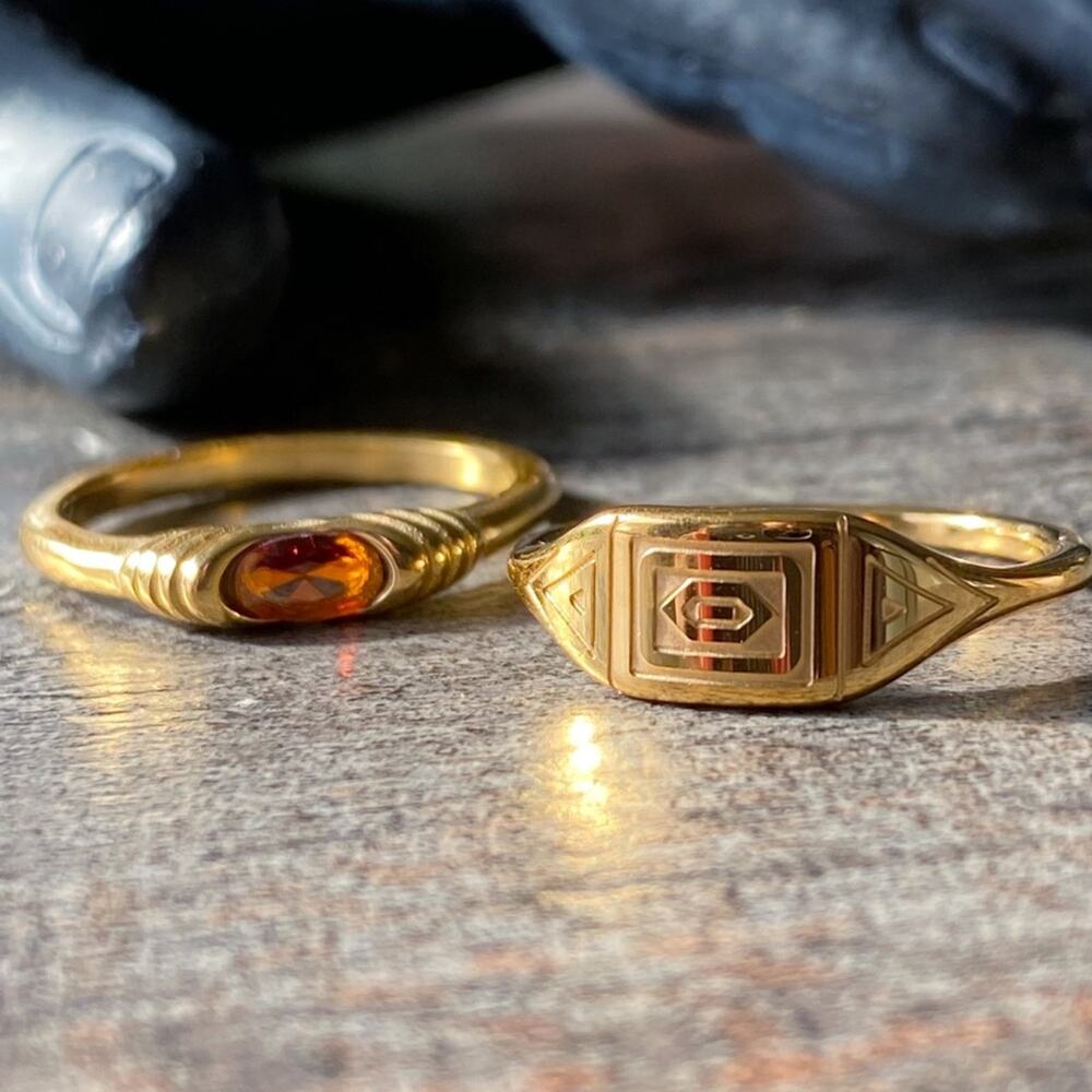 NEW Gold & Amber Ring Set - Picture 1 of 13